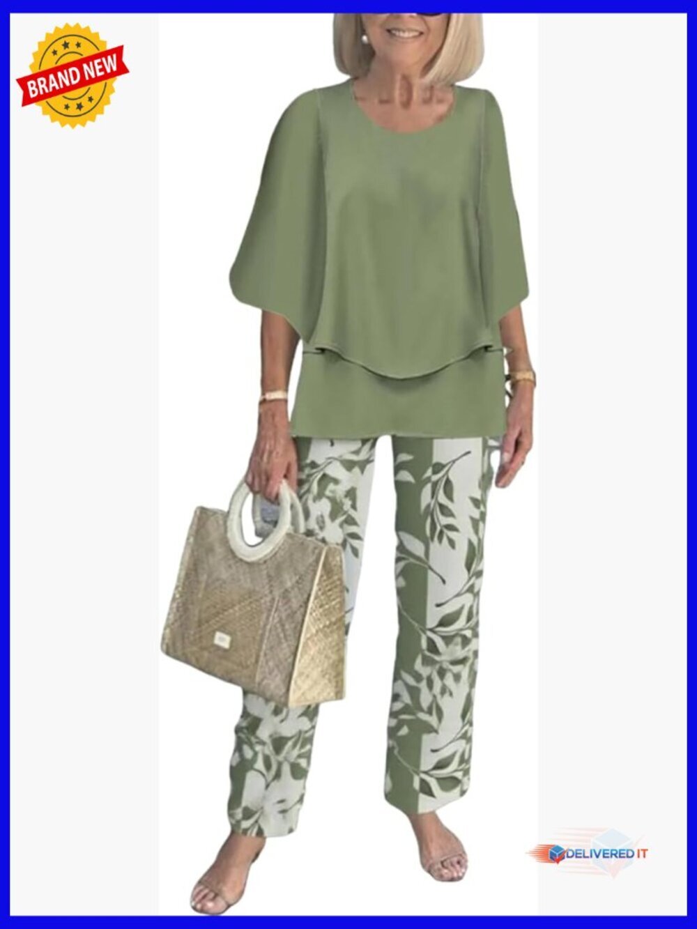Women’s Two Piece Lounge Set - 3/4 Sleeve Top & Wide Leg Pants, Travel Outfit